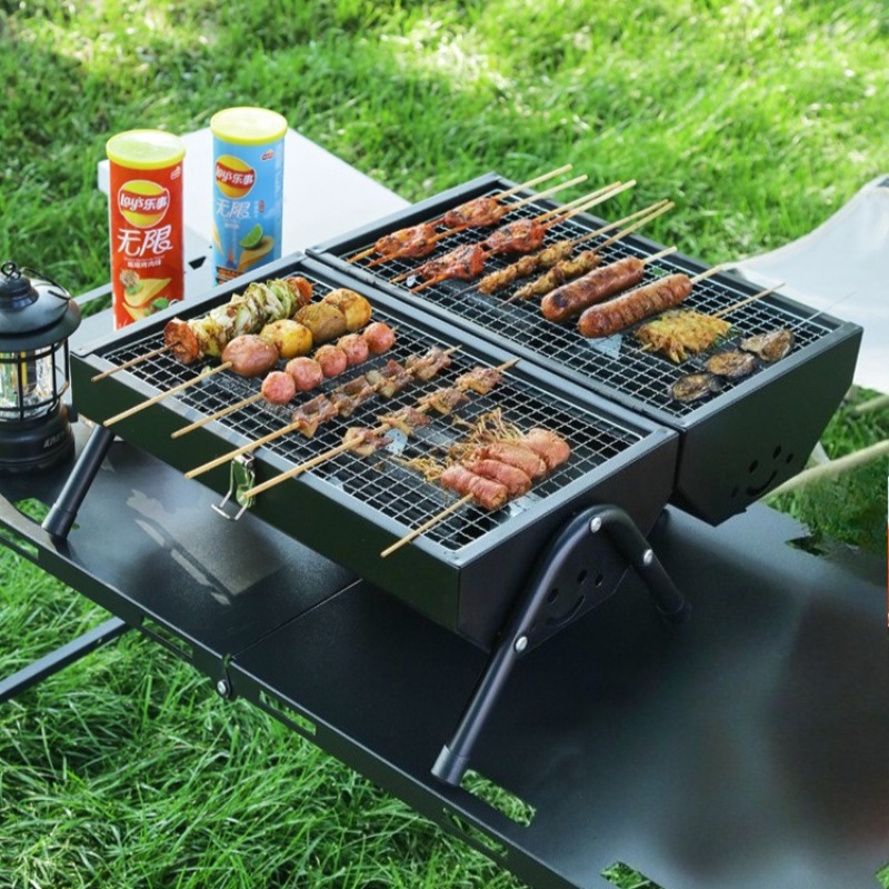 Camping Double Cooking Stove - Griglia per barbecue in acciaio al